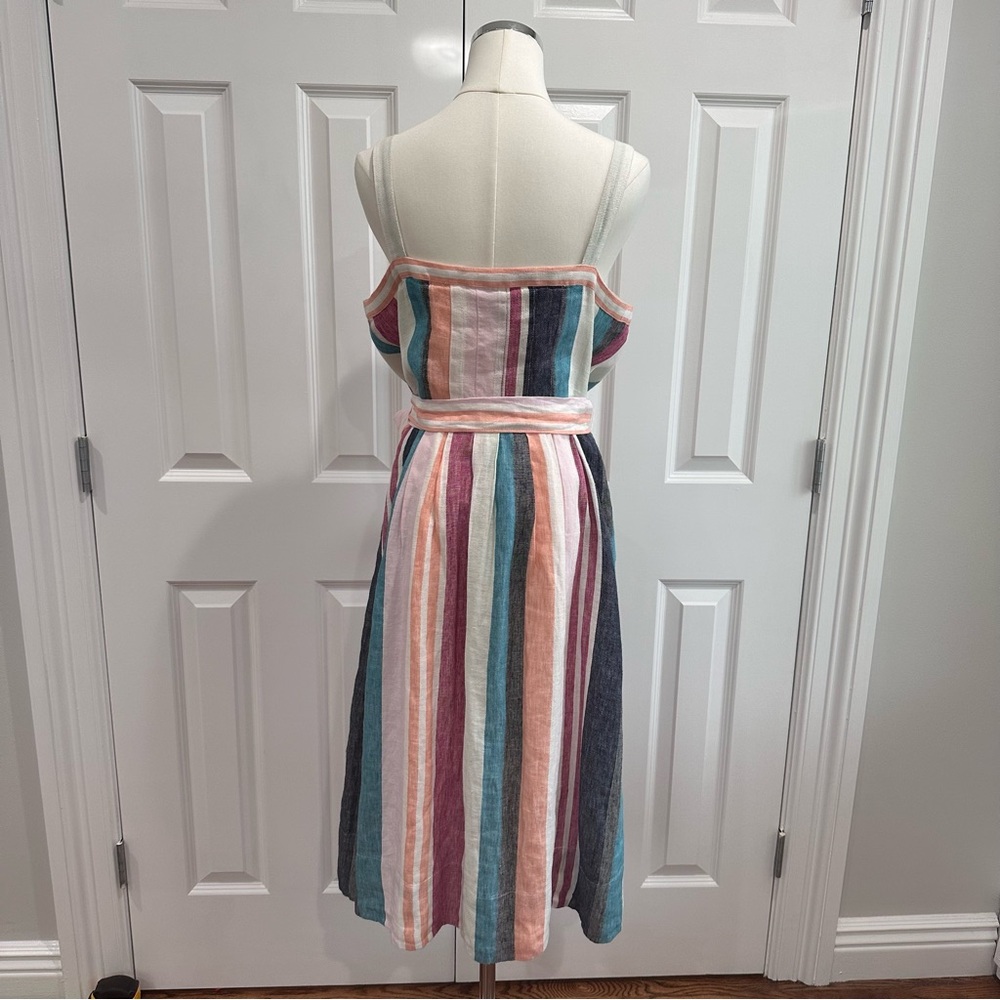 J. Crew LINEN Stripped Light Textured Spaghetti Strap, Button down Midi Size 10 - Picture 8 of 15